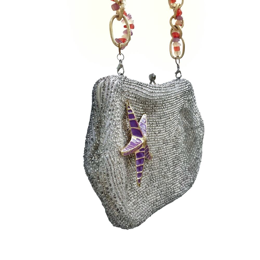 Vintage Y2K Lime Green Beaded Kisslock Mini Bag Deadstock Rhinestone Party Purse - Picture 8 of 15